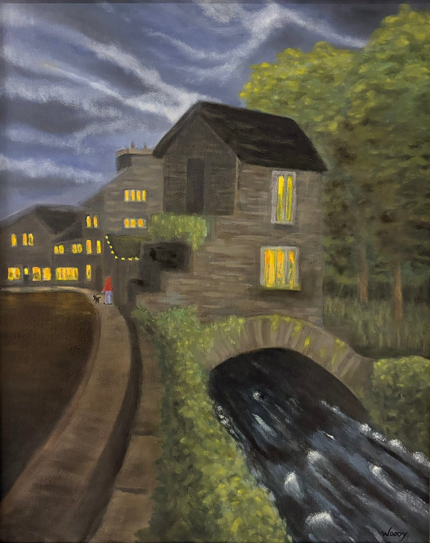 Ambleside bridge house Lake District oil painting 