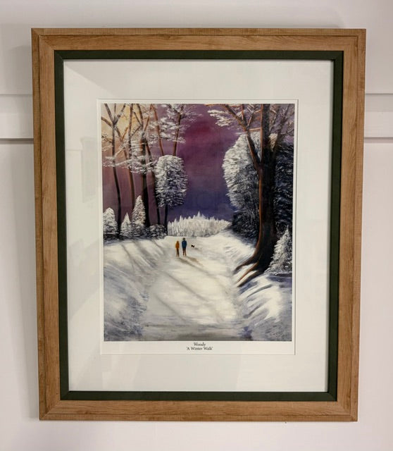 A Winter Walk - A printed copy of the original oil painting by Woody. Mounted & Framed.