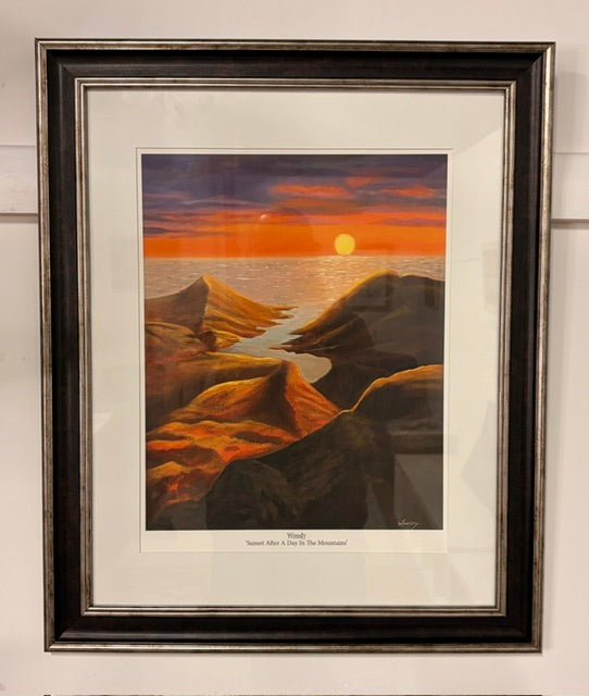 Sunset After A Day In The Mountains - Printed copy of the Original oil painting by Woody. Mounted and Framed