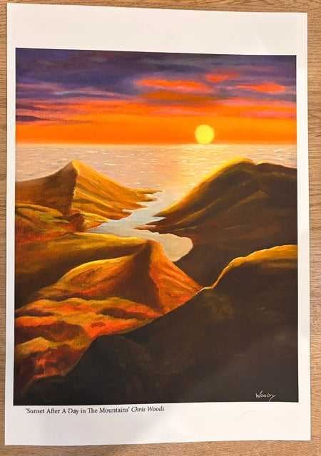 Sunset After A Day In The Mountains - Printed Poster Copy of the original oil painting by Woody