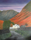 Original oil painting of wasdale head, lake district; wasdale inn, pillar, great gable, kirk fell. autumn glowing brcken.