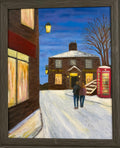 original oil painting. snow scene in Haworth, Bronte Land, Yorkshire. romantic painting.